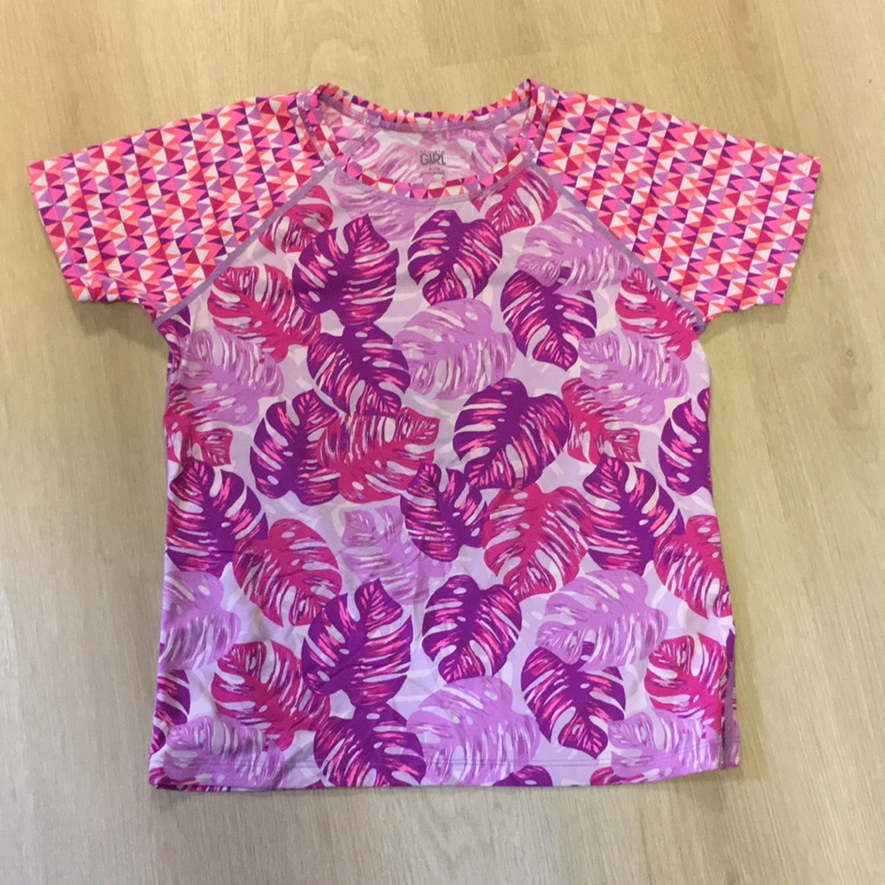 Athleta Girl Monstera Leaf Print Short Sleeve Active Rash Guard Shirt XL 14